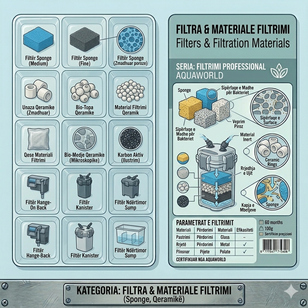 Filtra & Materiale Filtrimi (Sponge, Qeramikë)